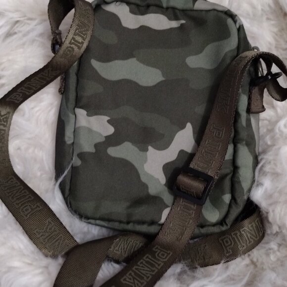 PINK Victoria’s Secret Camo Rhinestone Crossbody Bag Green Studded Mini Purse - Picture 9 of 10